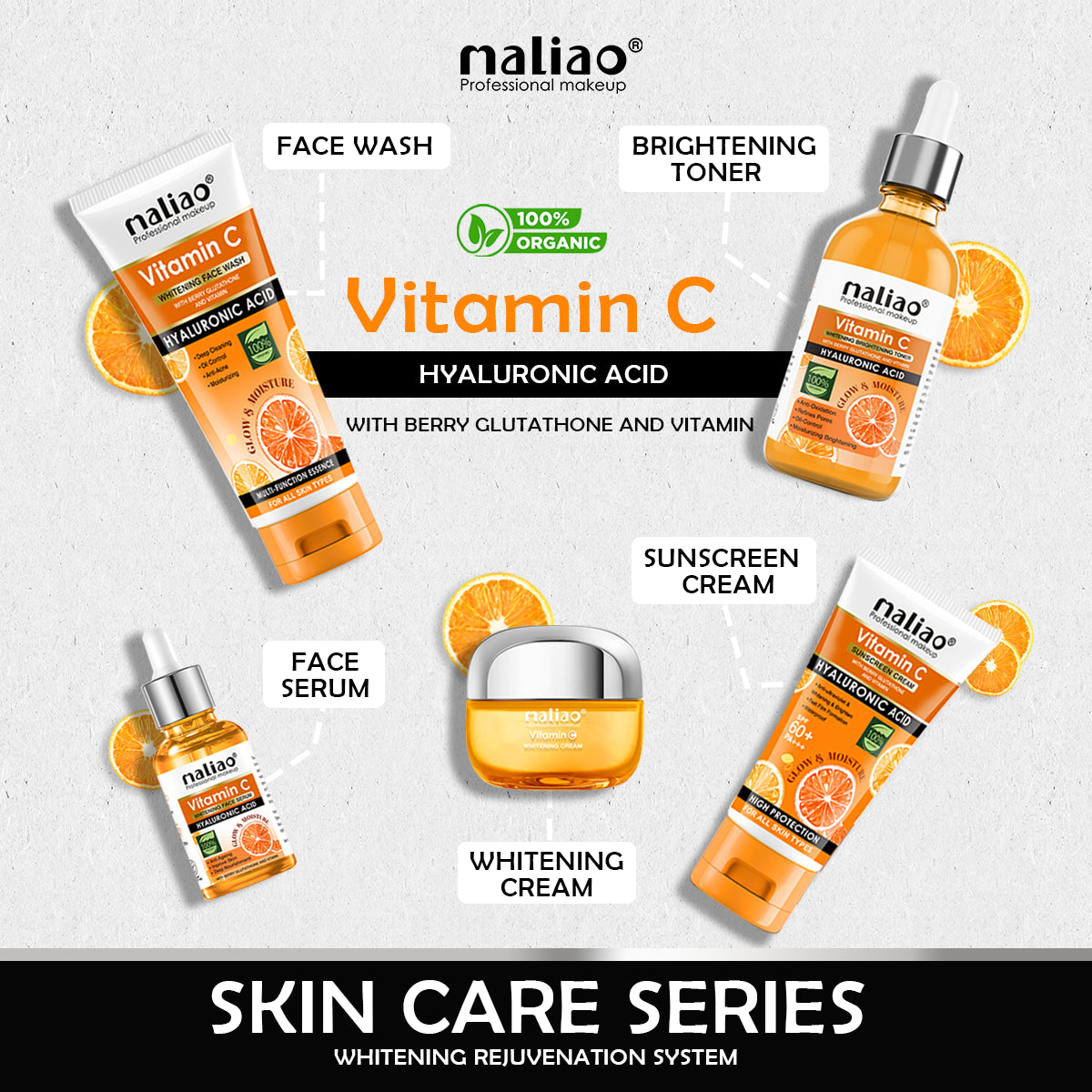 Maliao, SkincareSet, Serum, BeautyProducts, CompleteSkincare, Toner, RadiantSkin, WhiteningCream, FaceWash, Sunscreen, OrganicSkincare, VitaminC,
